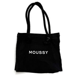MOUSSY Black Canvas Tote‎ Bag Rope Handles Medium Sized Handbag Casual